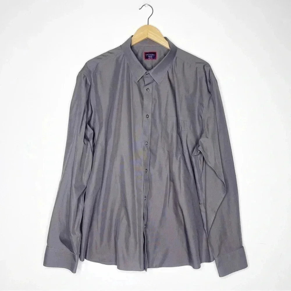 Untuckit Mens Long Sleeve Button Up Shirt Solid Gray Size XXXL